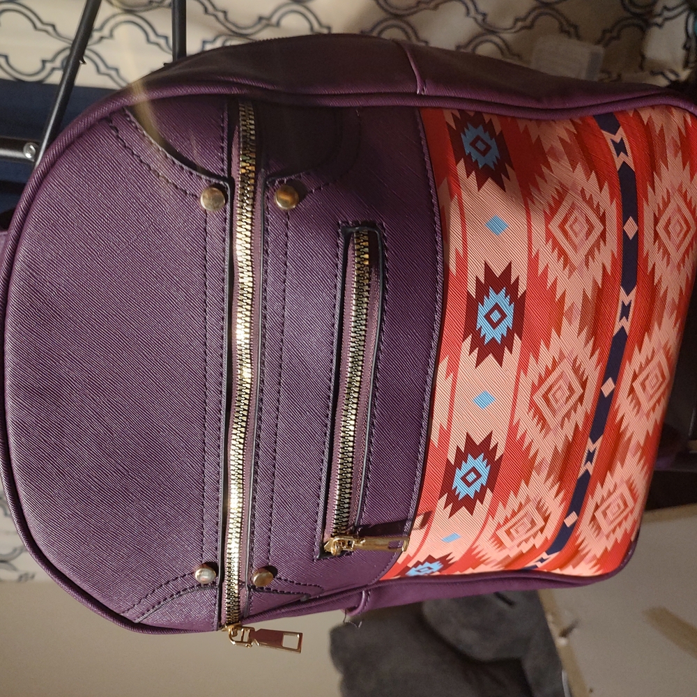 Native Patterned Backpack with Purple Accents